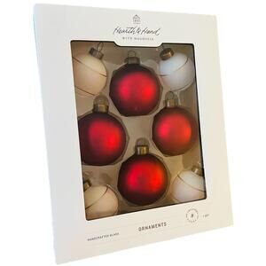 Hearth and Hand with Magnolia 8 Glass Red & White  Ornaments